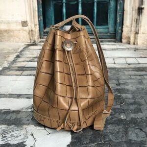 Vintage Croc Embossed Leather Bucket Bag
